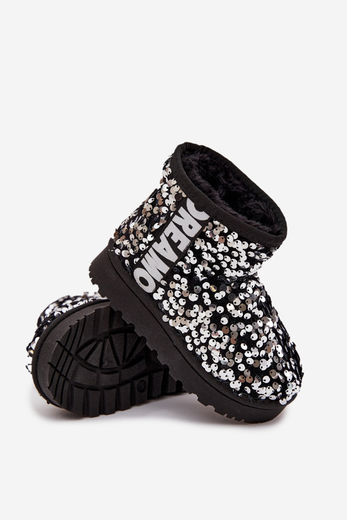 Kids Snow Boots insulated with Sequins Black-Silver ERebbica