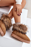 Leather Snow Boots On A Platform With Fur Camel Avirisa
