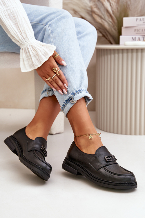 Eleganckie Półbuty Damskie Na Płaskim Obcasie Czarne Zazoo 20174