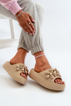 Women's Foam Slides With Decorations On Thick Sole Dark Beige Bremavia