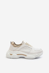 Women's Leather Sneakers with Chunky White-Gold Sole Dzumati