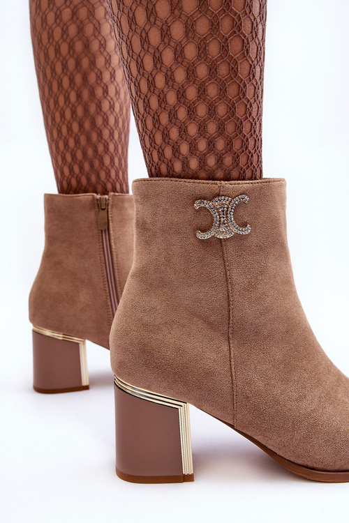 Leather Boots On Heel With Ornament Beige Dwinja
