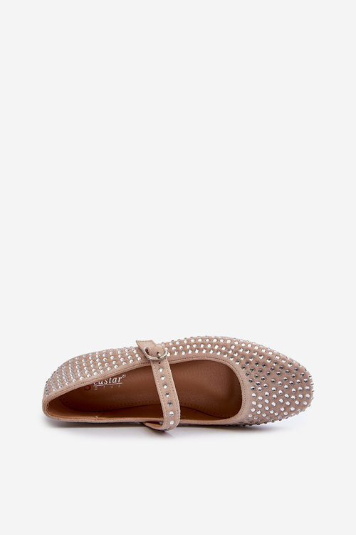 Eco Suede Ballerinas Embellished with Jet Beige Tinara