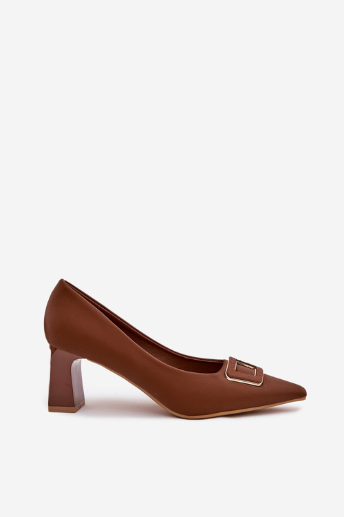 Heels On A Block With Decorative Buckle Brown Seriva