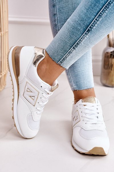 Women's Sport Shoes Sneakers White-Gold Last Minute