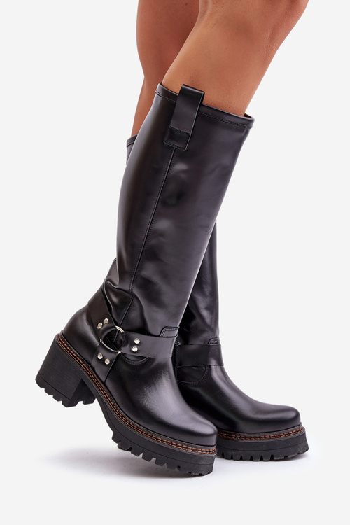 Leather Knee High Women's Boots Black Lewski 3432