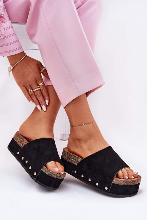 Women's Slippers On Massive Platform Eco Suede Black Vinnibe