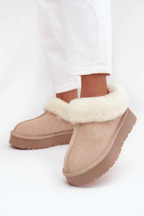 Leather Suede Snow Boots Women with Fur Beige Mivelle