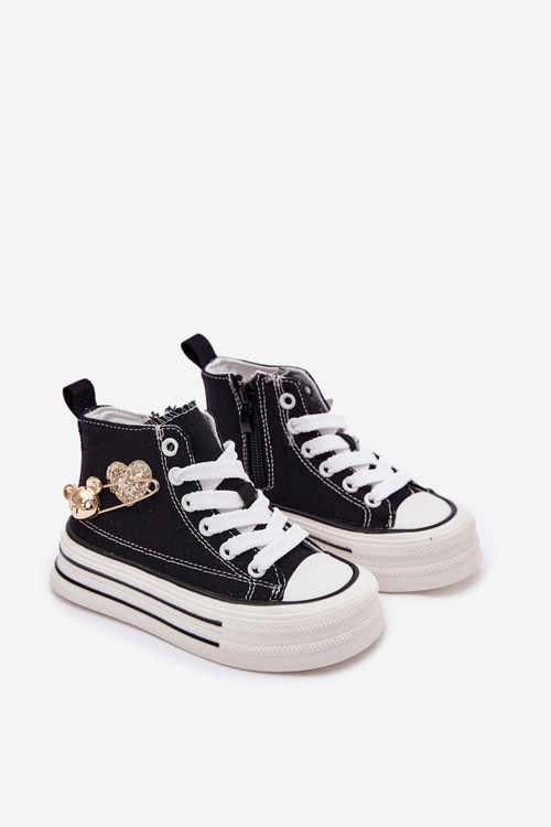 Children's High Sneakers With Gold Decoration Black Elvena