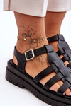 Leather Flat Sandals with Black Straps Diosa