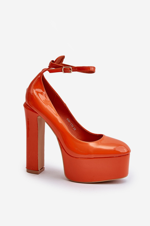Orange Ninames Patent Leather Pumps on Chunky Platform and Heel