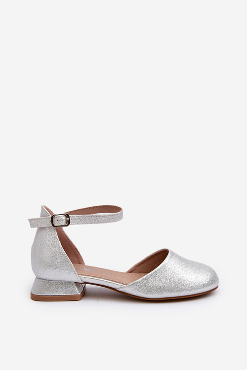 Children's Shiny Low-Heeled Sandals Silver Nelly