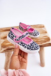 Children's Velcro Ballerinas In Print Navy Blue And Pink Selah