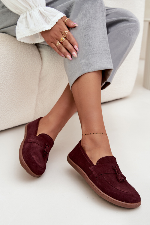 Damskie Mokasyny Barefoot Z Naturalnego Zamszu Bordowe Zazoo 322
