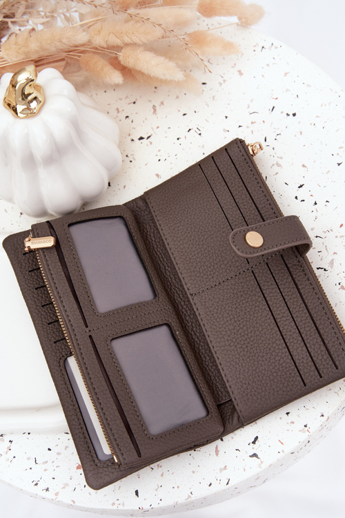 Damski Portfel Duży Eko Skórzany Szary Gilessa