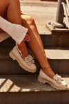 Women's Leather Moccasins With Bow Laura Messi 2787 Beige