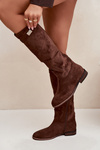 Insulated Women's Flat Heel Boots with Strap and Silver Detail Brown Geraline