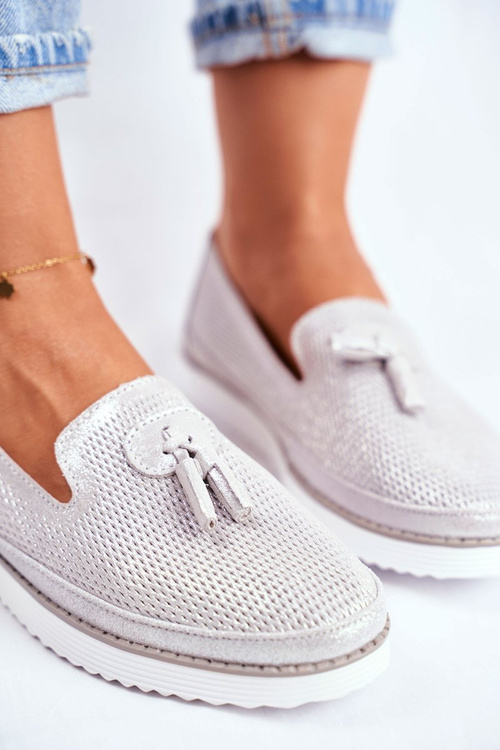 Women's Loafers Leather Silver Amore Mio