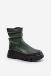 Women's Leather Ankle Boots With Zipper Insulated With Felt Dark Green Zazoo 60512