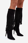 Women's High Heel Boots with Fringes Black Isalune