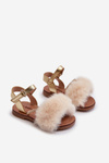 Children's Sandals with Velcro and Faux Fur Gold Rosavere