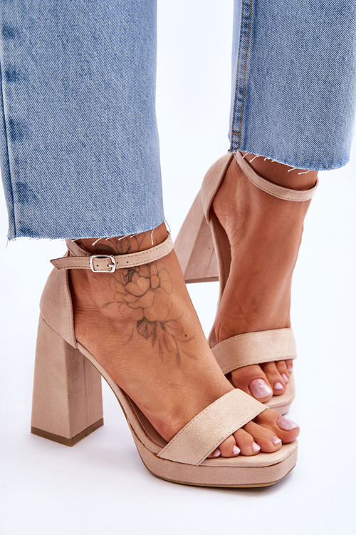 Fashionable Suede Square Heel Sandals Beige Merila