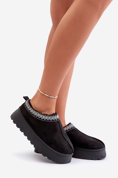 Snow Slippers On Platform With Embroidery Black Tamilda