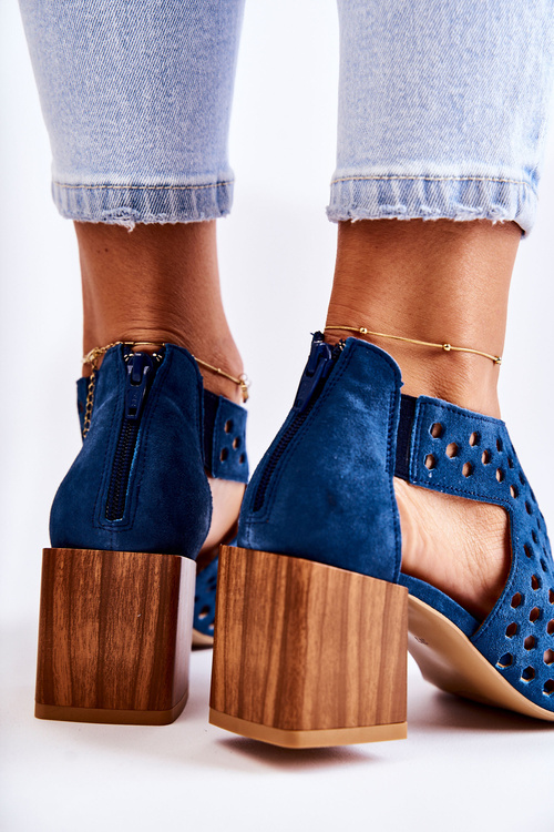 Openwork Boots On A Block Heel Maciejka 04593-17 Navy blue