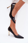 Lacquered Stiletto Heels With Golden Buckle Black Mivira