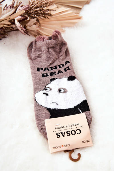 Ladies' Cotton Teddy Bear Socks COSAS Brown