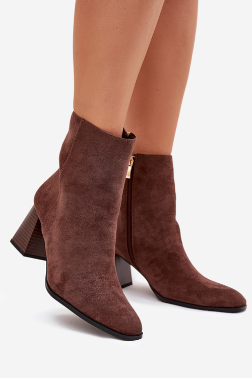Women'S Ankle Boots Made Of Eco Suede With Heel Zipper Brown Zelita