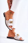 Fashionable Slippers With A Chain On A Flat Heel Gold Finess
