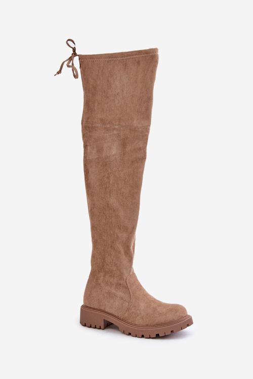 Knee High Boots On Flat Heel Made Of Eco Suede Beige Arkelia
