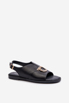 Flat Women's Sandals with Gold Ornament Vinceza 17319 Black
