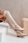 Knee High Flat Heel Boots Made Of Eco Suede Beige Linnithia