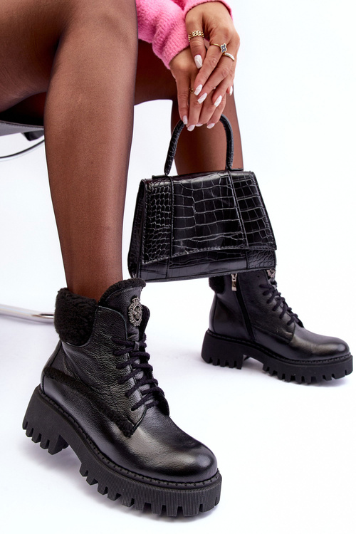 Trapery Botki Damskie Skóra Czarne Lemar Vergo 60374