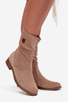 Insulated Women's Boots With Ruched Shaft Flat Heel Beige Krisia