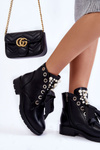 Warmed Boots With Pearls And Ribbon Black Perla