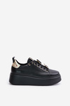 Damskie Sneakersy Przypinki Skóra Naturalna Platforma Czarne CheBello 4596