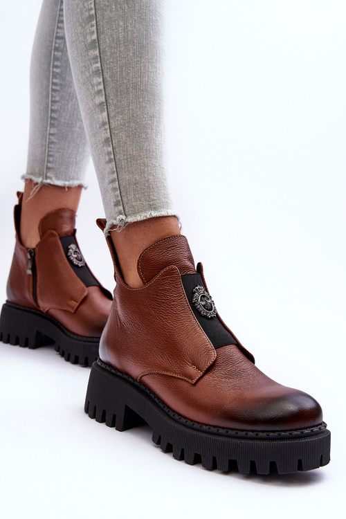 Women's Leather Boots with Ornament Brown Lusanna