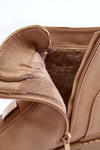 Leather Ankle Boots with Flat Heel Beige Azulenn