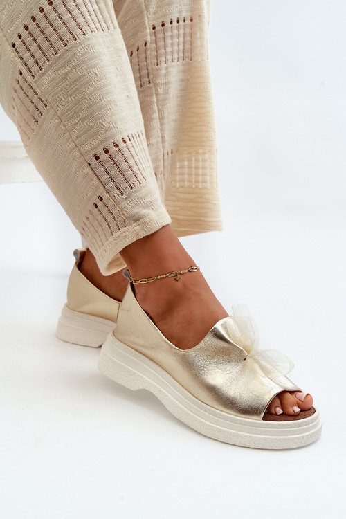 Women's Leather Sandals with Golden Bow Zazoo 2939