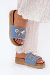 Women's sandals with golden embellishments on the platform blue Rigasta