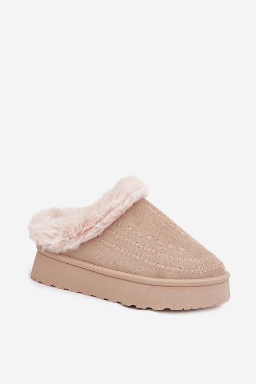 Damskie Śniegowce Platforma Futerko Przeszycia Jasnobeżowe Arelina