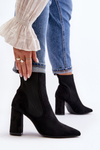 Women's Black Ankle Boots with Heel Tapara