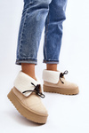 Snow boots on platform with fur light beige Olimuka