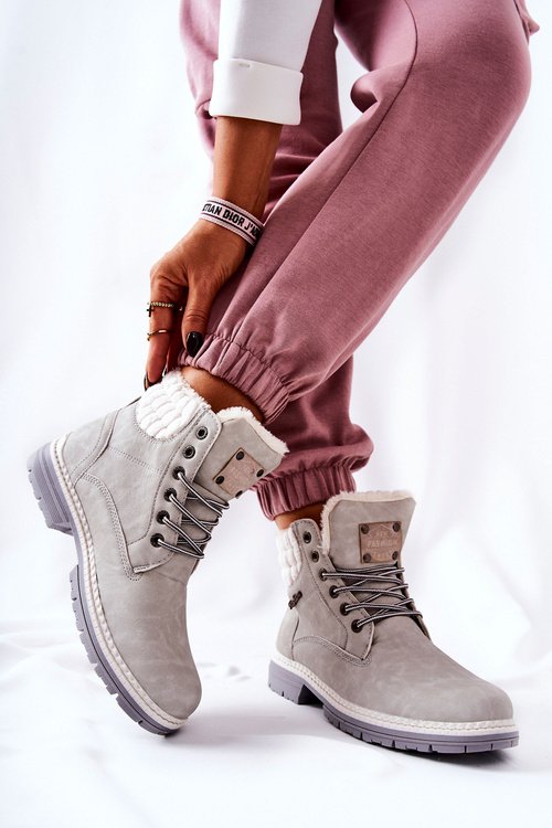 Leather Insulated Trappers Light Grey Laralis