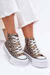 Womens High Top Sneakers On Massive Platform With Clips Leopard Gold Olivana