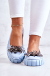 Leather Ballerinas On A Platform With A Ornament Light blue Ladette