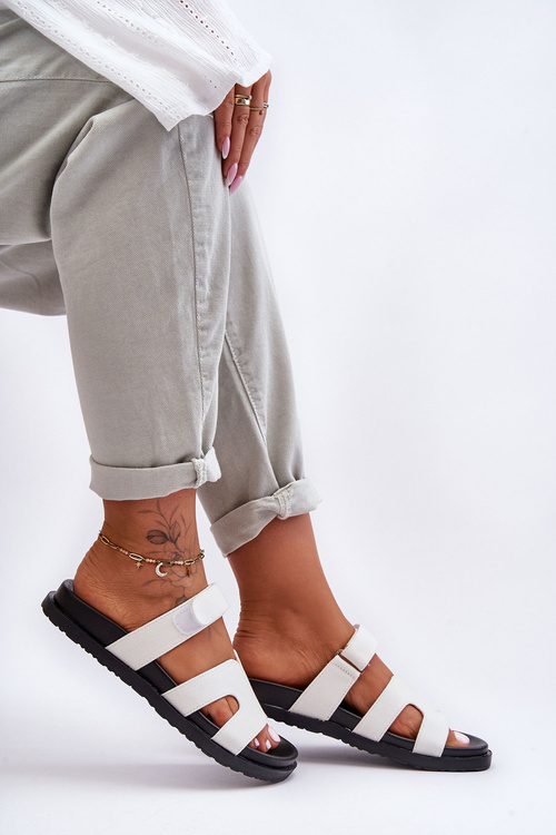 Women's Material Slippers with Velcro White Jose